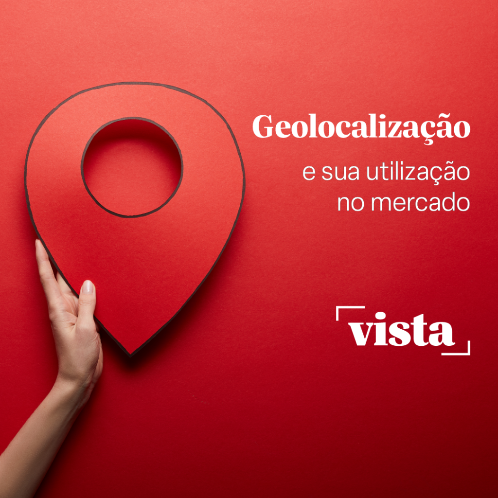 Geolocalização - Uma mão segurando um ícone que representa localização e ao lado o texto "Geolocalização e a sua utilização no mercado".