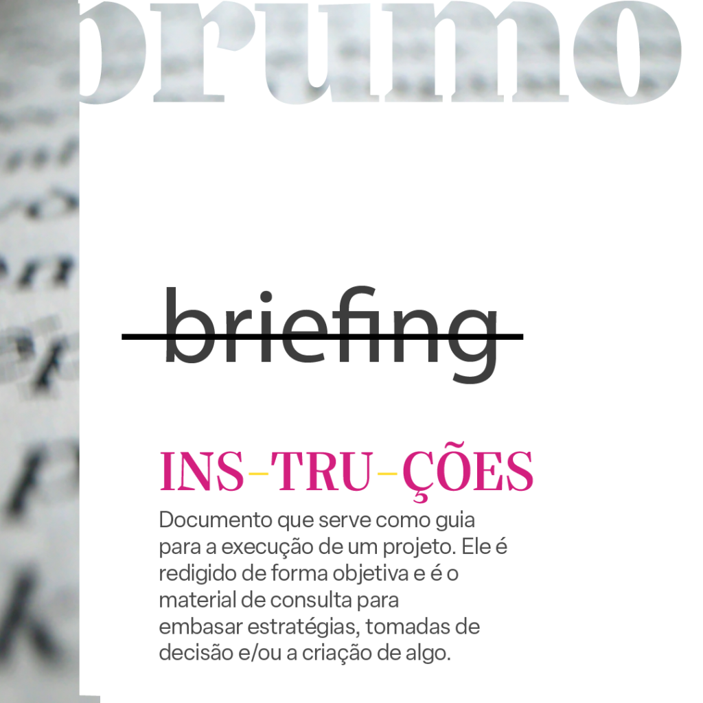 Briefing - Arte com o texto "Briefing" e a descrição do que significa a palavra.